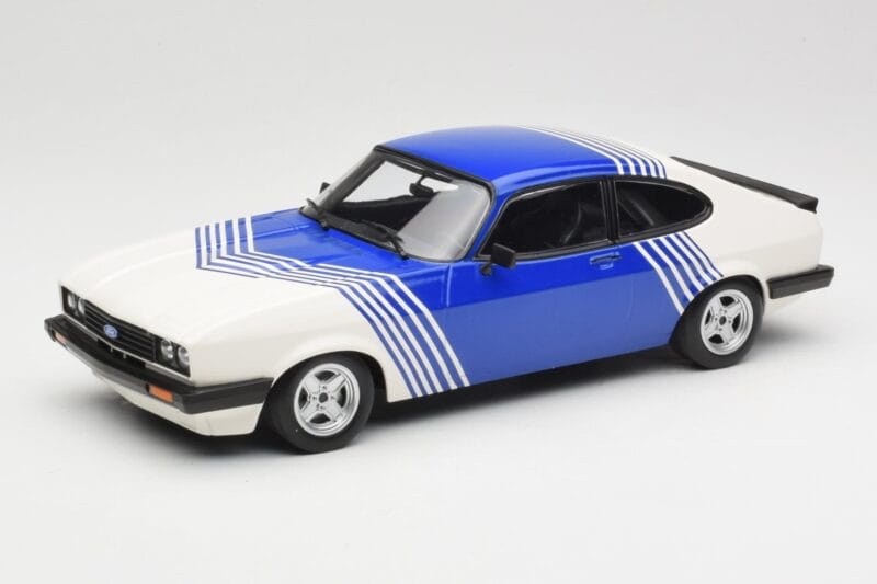 Ford Capri Mk2 3.0 Weiß mit Blauen Streifen Minichamps 1:18 155788600 Metall