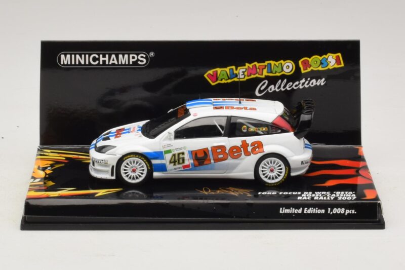Ford Focus RS WRC #46 V. Rossi / C. Cassina RAC Rally 2007 Beschädigte Verpackung Minichamps 1:43 400078446-O1 Metall