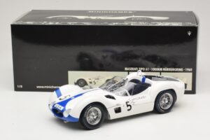 Maserati Tipo 61 #5 S. Moss / D. Gurney Camoradi ADAC 1000km Nurburgring Winner 1960 Minichamps 1:18 100601205 Metall — Bild 8 von 8