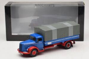 Mercedes L 315 Pritschenwagen Blau Rot Minichamps 1:43 439034420 Metall — Bild 6 von 6