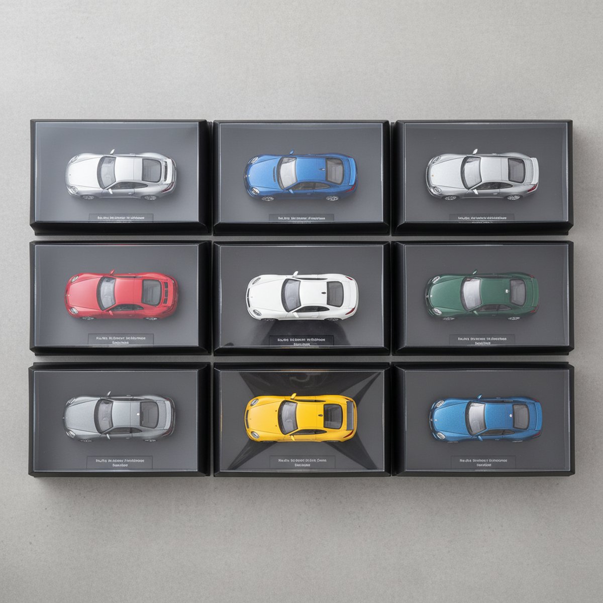 Raster aus verpackten 1:18-Diecast-Modellen verschiedener Hersteller